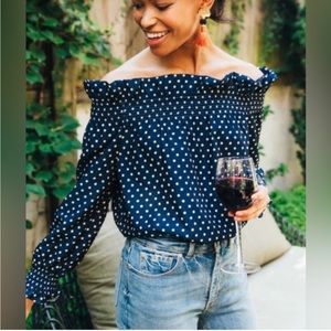 Tuckernuck Margeurite Off The Shoulder Polka Dot Top (size S)